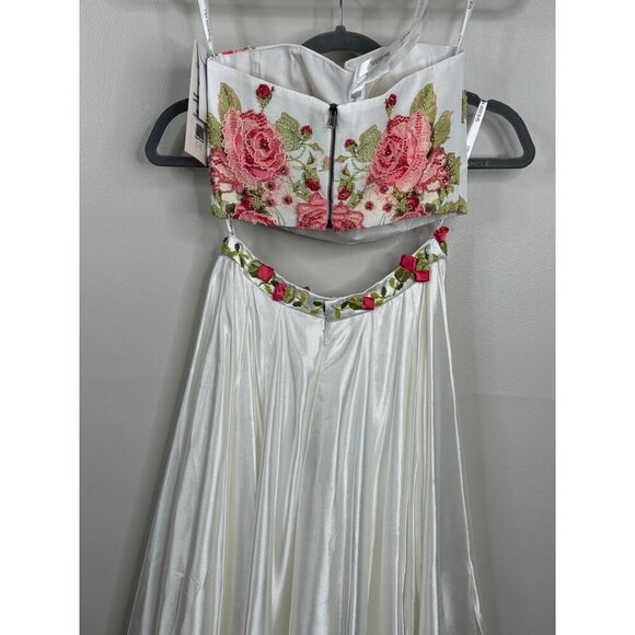 Sherri Hill 2 piece Ivory Floral Bodice Charmeuse Skirt Flower Appliques Size 0 - Picture 10 of 12